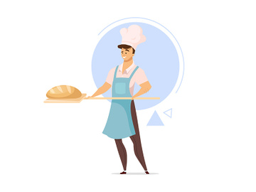 Male baker with bread flat color vector illustration preview picture