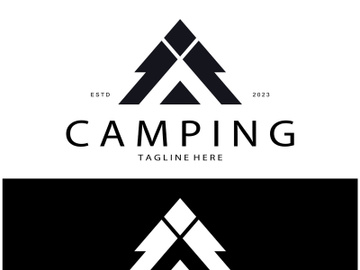 vintage and retro tent logo, camping. With tent, tree and bonfire sign. adventurers, scouts, climbers, camping equipment center preview picture