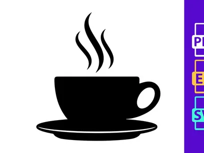Hot Coffee Cup Silhouette with Steam, Minimalist Icon