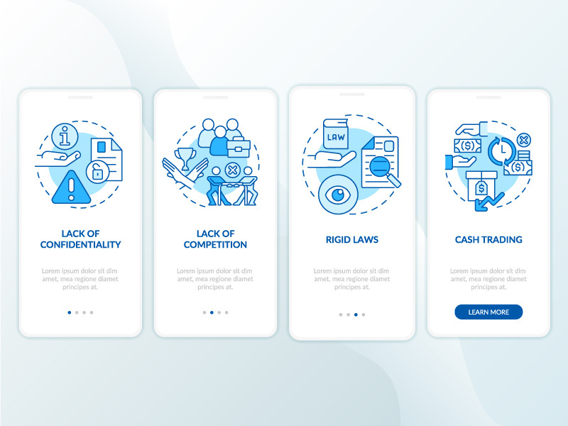Disadvantages of co-ops blue onboarding mobile app screen