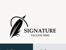 Feather and signature logo design minimalist business symbol sign template illustration