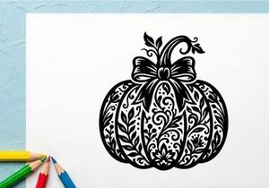Labu Hias dengan Pola Bunga Rumit dan Pita
