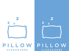 Bed and sleep logo creative design, with pillow,zzz, clock, moon and stars.