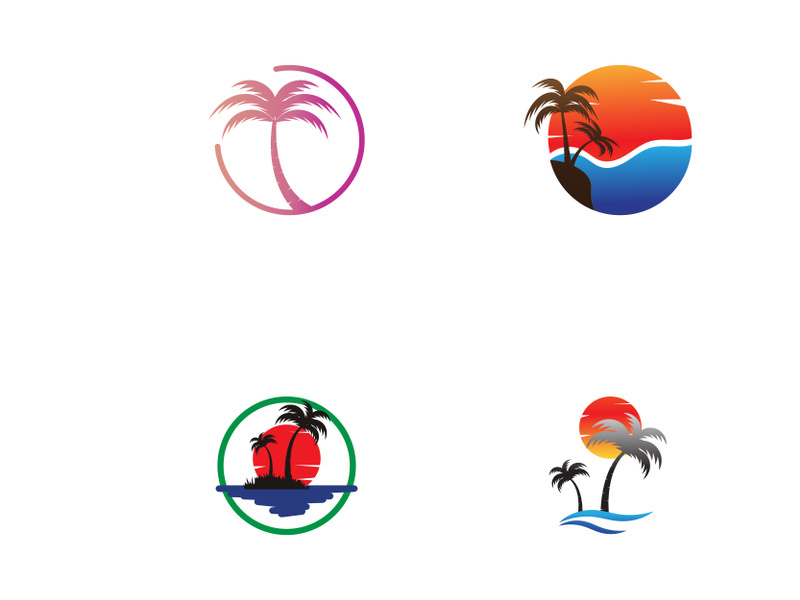 Palm tree logo, palm with waves and sun. Using illustrator editing.
