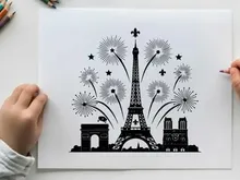 eiffel tower fireworks celebration vector illustration