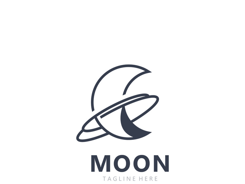 Moon elegant crescent and star logo design line in simple style outline background