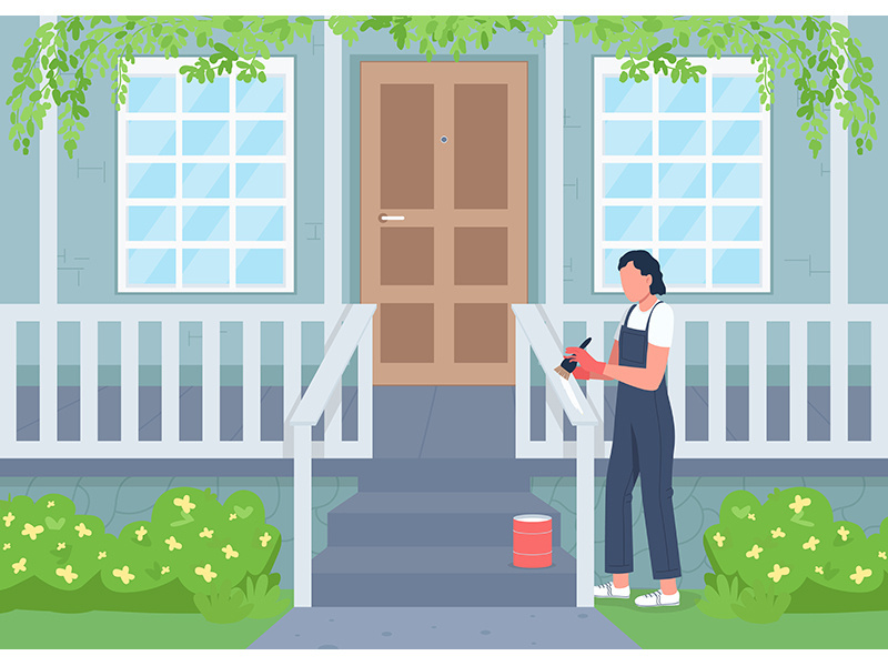 Outdoor home renovating flat color vector illustration