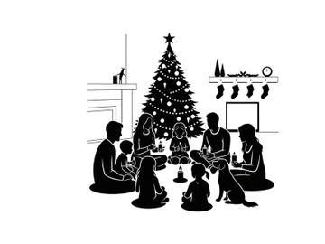Family in silhouette celebrating around a christmas tree preview picture