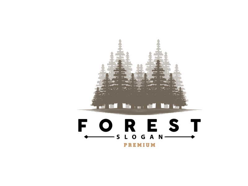 Forest Logo, Vector Forest Wood With Pine Trees Design