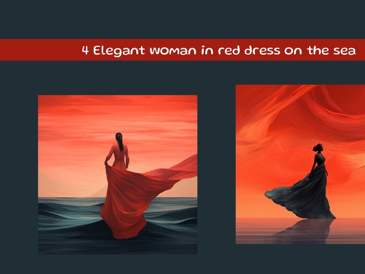 Elegant woman in red dress on the sea