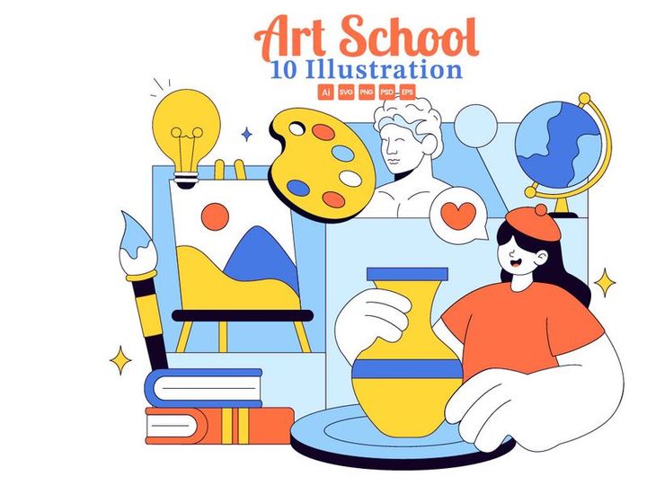 10 Art School Vector Illustration