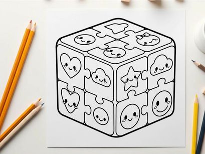 Cute puzzle cube with smiley faces vector illustration