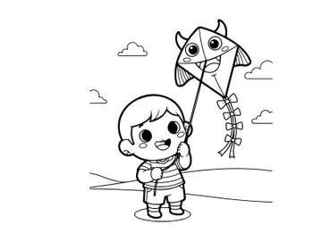 Child flying cow kite playful outdoor vector illustration preview picture
