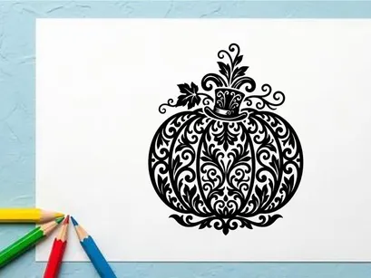 Intricate Halloween Pumpkin Silhouette with Decorative Swirls