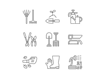 Gardening equipment linear icons set preview picture