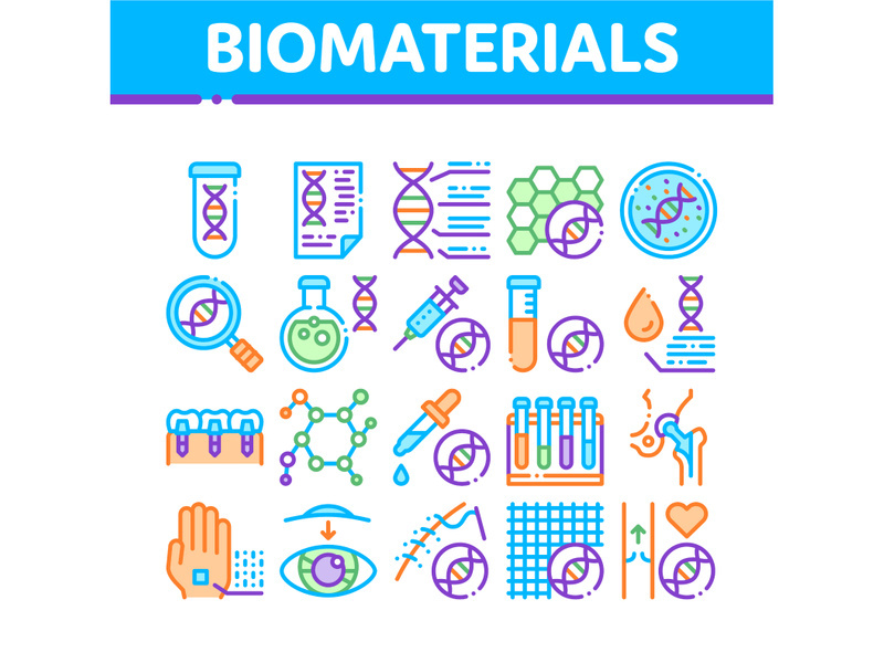 Biomaterials Collection Elements Vector Icons Set
