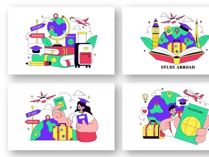10 Study Abroad Vector Illustration