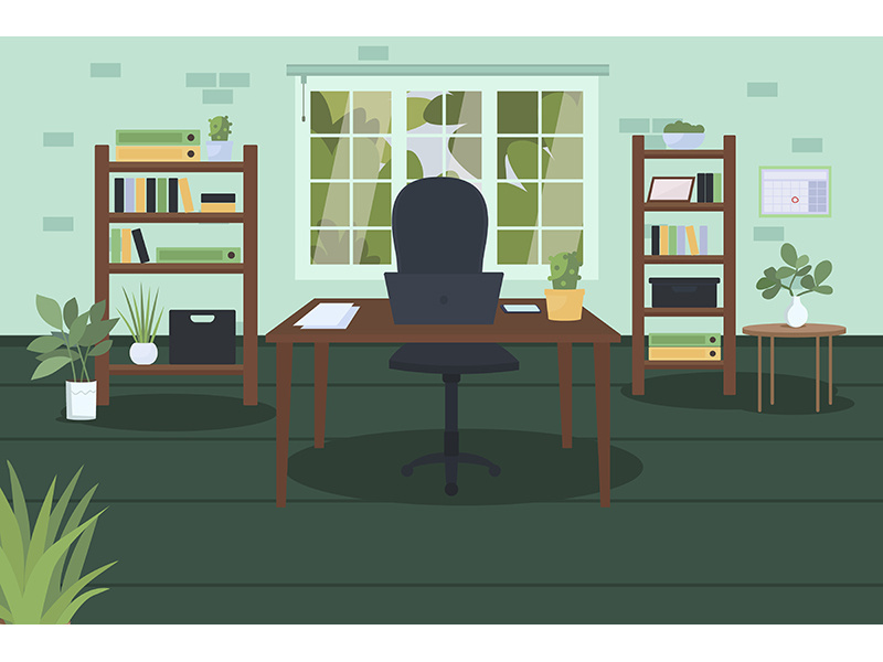 Modern home office flat color vector illustration