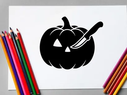 Halloween Pumpkin Carving with Knife and Jack-o'-Lantern Face